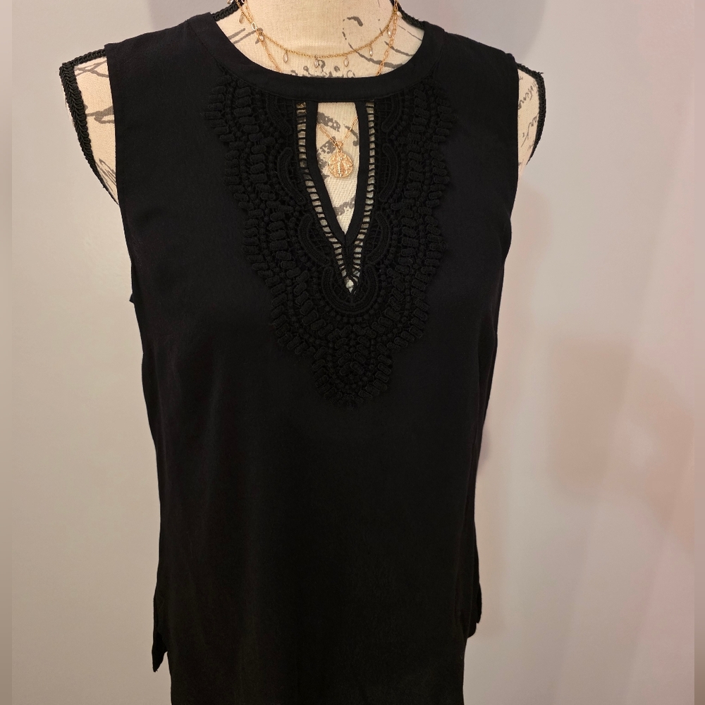 Daniel Rainn Black Sleeveless Blouse with Lace Detail Size Small